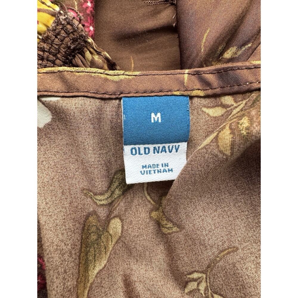 Old Navy Brown Satin Babydoll Tank Top Size Medium Oriental Floral - Picture 5 of 6